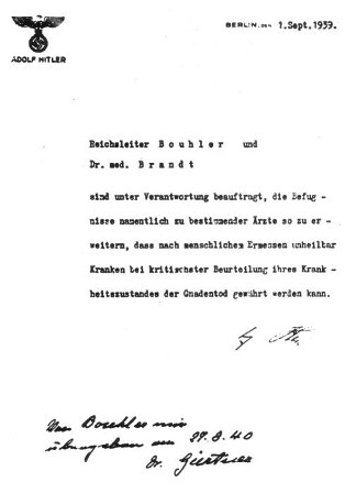 Hitlers order to Bouhler authorizing the T4 program.jpg